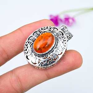 Magnifique pendentif ovale en argent sterling 925 fait main avec pierre précieuse en ambre de la Baltique, cadeau pour les femmes chérie. - Product Image 6
