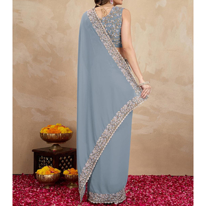 Sari pour femme personnalisé avec broderies de luxe, bordures décoratives, options de couleurs personnalisées et style sophistiqué pour les tenues ethniques - Product Image 2