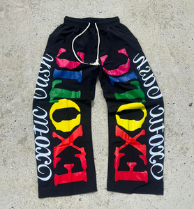 Pantalon de survêtement noir pour homme Exotic Cash, avec cordon de serrage, broderie unie, décontracté, en polaire légère, grande taille, style été - Product Image 1