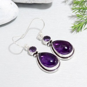 Nikhil Gems Handmade Pear Amethyst 925 Sterling Silver Drop <b>Earrings</b> Platinum Plated Natural Gemstone Jewelry Trendy Elegant - Product Image 4