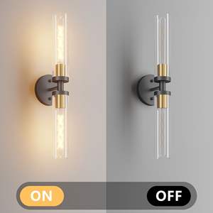 Ensemble de deux appliques murales modernes noires et dorées en verre transparent, éclairage de salle de bain et miroir pour le salon, la chambre à coucher, le couloir, décoration - Product Image 6