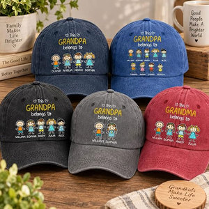 Gorra de Béisbol Personalizada para Abuelo con Nombres de Nietos, Gorra de Papá Lavada con Bordado e Impresión, Regalo para Cumpleaños de Abuelo - Product Image 5