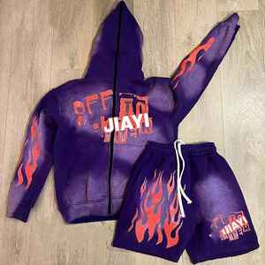 Hoodie <b>Shorts</b> Sets High Quality Tracksuit for Men Cotton Puff Print Hoody <b>Sweatpants</b> and Jogging Suit - Product Image 4