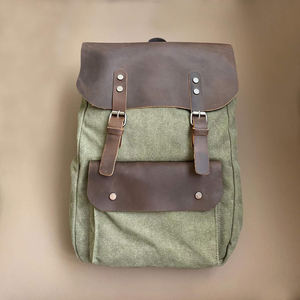 Leather Canvas <b>Backpack</b> Genuine Leather Fashion Design <b>Water</b> <b>Resistant</b> Travel Laptop Bag Zipper 36-55L Capacity Wholesale OEM - Product Image 4