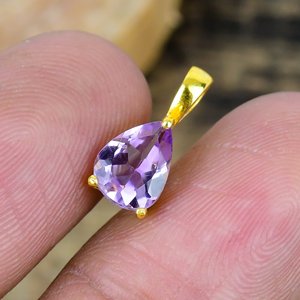 Natural Purple Amethyst Pear Shape Charm Gemstone <b>Chain</b> Necklace 18k Gold Micron Over 925 Sterling Silver - Product Image 3