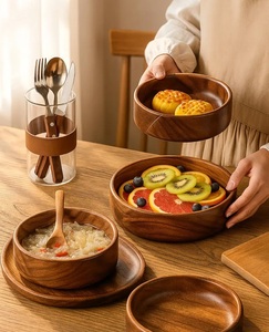 Bol à salade en bois rustique de style américain, fait main, pour la cuisine et la décoration de la salle à manger, artisanat pour les fêtes à domicile - Product Image 3