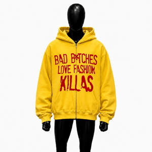 <b>Yellow</b> Oversized Zip Up <b>Hoodie</b> Red Graphic Print Unisex Streetwear Fashion Full Zipper Hooded Sweatshirt For <b>Men</b> Women Casual - Product Image 1