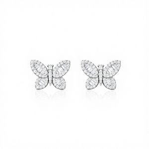 ต่างหูเงินแท้ 925 ประดับเพชร VS VVS สี DEF ทอง 10K รูปผีเสื้อทรงบาแกตต์ เพชรเลี้ยงในห้องปฏิบัติการ ของขวัญวันเกิดสำหรับผู้หญิง - Product Image 1