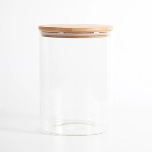 Pot de rangement multifonctionnel pour thé, café et sucre en verre borosilicate haute résistance au chaleur, avec couvercle en bambou, design personnalisé pour la cuisine - Product Image 3