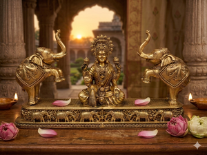 Handmade Brass Gaj Lakshmi <b>Statue</b> with Figures | Diwali Handicraft Goddess Lakshmi Idol for Home Table & Temple Decor - Product Image 5