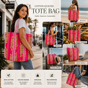 Sac fourre-tout multifonctionnel matelassé en coton biologique pour un style bohème, grand sac à bandoulière spacieux pour la plage, la gym, les voyages, décontracté, portable, printemps - Product Image 5