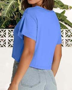 T-shirts basiques d'été pour femmes de qualité supérieure, col en V, t-shirts décontractés à manches courtes - Product Image 5