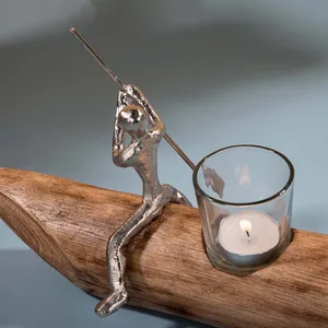 Support à bougies en bois fait main avec des rameurs en argent et trois porte-verres, 57 cm de long, pour la décoration de la maison - Product Image 6
