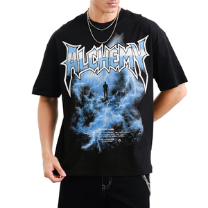 Premium Quality Boxy Style Oversize T-Shirts Lightning Printing 100% Cotton T-shirt Loose Fit Classic O-Neck Men's Tees - Product Image 1