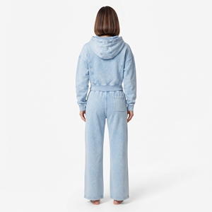 Fabricante de Ropa al por Mayor: Conjunto de Top Corto con Cremallera Completa y Cordón Ajustable con Lavado Ácido y Pantalones Jogger de Pierna Ancha para Mujer, con Logotipo Personalizado - Product Image 4