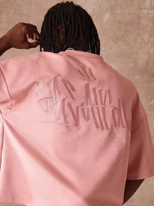 เสื้อยืดสตรีทแวร์ปักลายขนาดใหญ่พิเศษสำหรับผู้ชาย ผ้าคอตตอนหนา 100% สไตล์ฮิปฮอป ลำลอง หรูหรา ขายส่งจากสหรัฐอเมริกา - Product Image 6