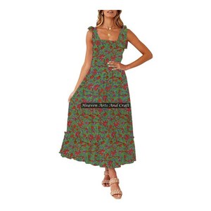 Robe/Kurti en coton imprimé à la main, bretelles spaghetti, motif floral, pour femme, fabrication artisanale indienne - Product Image 4
