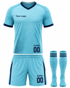 Ensemble de maillots de football unisexes personnalisés, légers, à manches courtes, imprimés par sublimation, respirants, uniformes de football pour adultes, col en V, été - Product Image 1