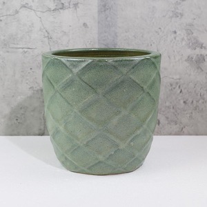 Pot de fleurs en céramique écologique vert, motif diamant, finition émaillée, design moderne minimaliste pour usage intérieur, durable pour fleurs/plantes vertes - Product Image 1