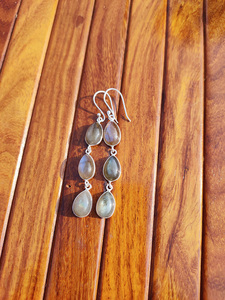 ต่างหูห้อยประดับพลอยลาบราดอไรต์สีรุ้งทรงหยดน้ำ ทำด้วยมือ ชุบเงินบนทองเหลือง สไตล์โบฮีเมียน ของขวัญ เครื่องประดับโดดเด่น - Product Image 4