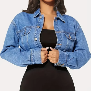 Veste en jean courte pour femme, délavage moyen, fermeture éclair, couleur unie, style décontracté automne, coupe skinny, manches longues, respirante, ODM - Product Image 1