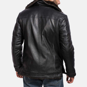 Chaqueta de Motociclista de Cuero Genuino para Hombre, Cuello Alto, Cierre de Cremallera, Corte Ajustado, Largo Regular, Color Sólido, para Otoño - Product Image 4