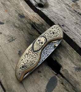 Couteau pliant artisanal en acier inoxydable 440C avec manche gravé en laiton – Produit tendance et viral, meilleure vente, haute qualité - Product Image 3