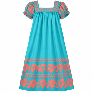 Robe Mumu à taille naturelle, imprimé floral et tribal, anti-plis, respirante, sur mesure, écologique, lavable - Product Image 3