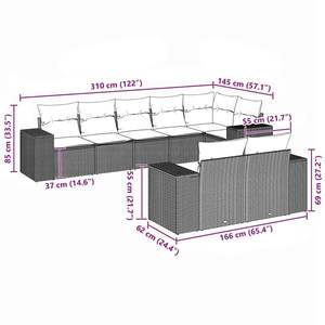 Conjunto de sofá de jardín de ratán blanco crema y negro con cojines, 6 plazas, muebles de exterior de estilo contemporáneo - Product Image 3