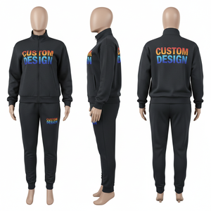 Custom Design Vintage Tracksuit Unisex <b>Full</b> <b>Zip</b> <b>Hoodie</b> Jogger Pants 100% Cotton Breathable Eco-Friendly Oversized Casual Autumn - Product Image 4