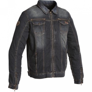 Blouson en jean chaud et tendance à col montant brodé en polaire, style motard, en denim uni, idéal pour l'hiver, service OEM disponible - Product Image 4