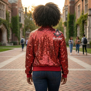 Heritage Masonic Regalia Women’s Red <b>Sequin</b> Varsity <b>Jacket</b> Long Sleeve Zip Up Baseball Bomber <b>Jacket</b> Greek Apparel - Product Image 3