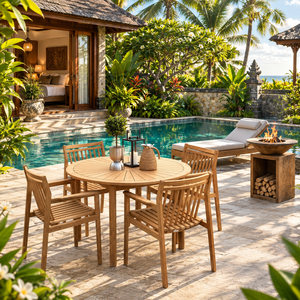 Wooden Garden <b>Table</b> Set <b>Outdoor</b> Patio Furniture <b>Round</b> <b>Table</b> <b>and</b> <b>Chairs</b> for Poolside Yard Villa - Product Image 2