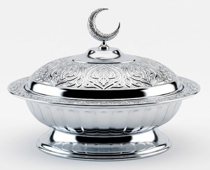 Factory Supply Silver And Gold Two-Tone Metal Date Bowl With <b>Lid</b> Arabic Khajoor <b>Pot</b> For Ramadan And Eid Decor Decorative Serving - Product Image 2