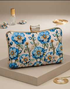 Bolso de Mano Floral con Bordado de Perlas en Forma de Media Luna, Hecho a Mano, para Mujer, para Bodas, Fiestas Nocturnas, Estilo Indio - Product Image 3