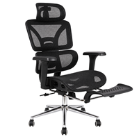 Chaise de bureau ergonomique moderne en maille avec appuie-tête réglable, repose-pieds et réglage de la hauteur, base chromée pour la maison, le bureau et l'hôtel