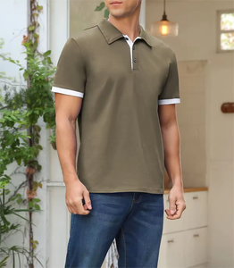 Camisetas Casuales para Hombre, Corte Ajustado, Cuello con Solapa, Diseño de Contraste de Color, Microelásticas - Product Image 1