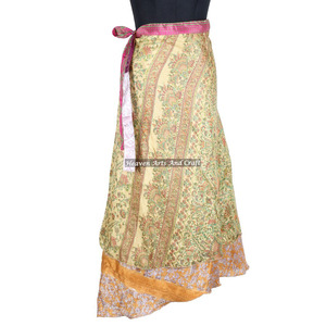 Nouvelle jupe longue magique en sari pour femme, jupe longue en soie vintage à enrouler, 2 couches réversibles, style vintage - Product Image 6