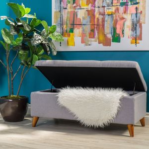Ainsley Tufted Button <b>Storage</b> Ottoman Bench <b>with</b> Hinged Lid for Home Decor in Living Room or Bedroom Stylish <b>Stools</b> & Ottomans - Product Image 3