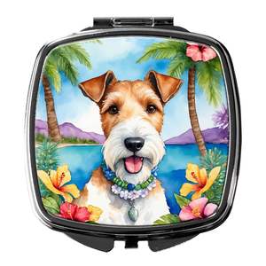Fox Terrier Luau Compact Travel Makeup <b>Mirror</b> Portable Folding <b>Handheld</b> Design with Decorative Features Gift for Women Girls - Product Image 1