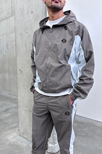 Survêtement gris pour homme avec blocs de couleur, bandes latérales, taille élastique, coupe-vent, joggers décontractés, vêtements de sport d'hiver mi-saison - Product Image 5