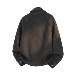 Men's <b>Suede</b> Leather <b>Jacket</b> Solid Color Zipper Closure Turn-down Collar Casual Style Autumn Windproof Thick Regular Fit - Product Image 3