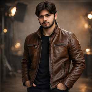 Chaqueta de cuero marrón para hombre, abrigo clásico informal vintage para motocicleta, ropa de abrigo de moda de manga larga para otoño e invierno - Product Image 3
