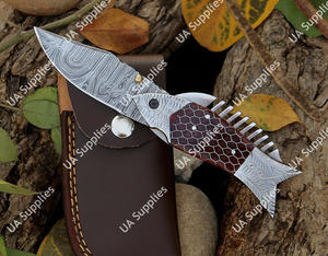 Couteau de poche pliant UA Supplies ODM en acier Damas à pointe tombante avec manche en nid d'abeille et en acier pour le camping, haute qualité, faible MOQ - Product Image 3