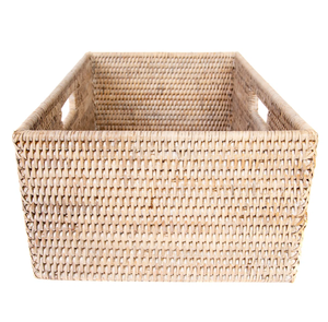 Cesta de Almacenamiento de Mimbre Natural Hecha a Mano con Asas, Cesta Organizadora Rectangular, Decoración del Hogar - Product Image 2