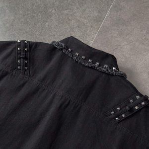 Custom Black Studded Denim Vest for Men <b>Punk</b> Streetwear Sleeveless Button Up <b>Jacket</b> OEM ODM Wholesale Factory Apparel Pro Export - Product Image 5