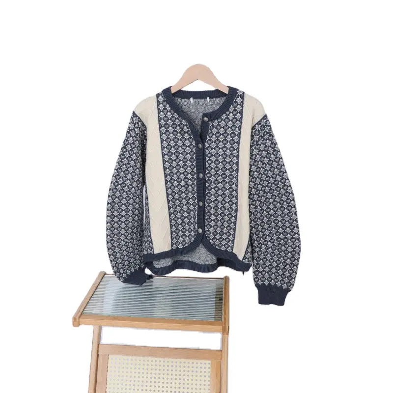 Suéter cárdigan de mujer de gran tamaño personalizado OEM y ODM Jacquard bordado de punto suelto con bolsillos patrón de impresión suéteres de mujer