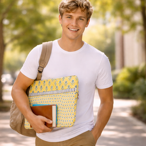 Housse d'ordinateur portable en coton imprimé à la main par des artisans indiens, luxueuse, matelassée, multi-poches, avec fermeture éclair, durable, pour une protection quotidienne de l'ordinateur portable - Product Image 5