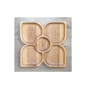 Handcrafted Modern Four Petal Flower Wooden Serving <b>Tray</b> with 4 Compartments & Center Eco-Friendly Snack Condiment Organizer - Product Image 1