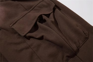 Men's <b>Brown</b> Cargo Sweatpants Elastic Waist Drawstring Wide Leg Casual Knitted Pants Multiple Pockets Midweight Style - Product Image 4